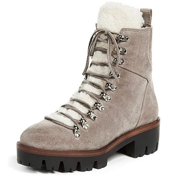 Jeffrey Campbell Culvert Sherpa Combat Boots Taupe Suede Fur Lined Moto Bootie - Picture 1 of 1